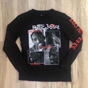 Poetic Justice Black and Red Graphic Long Sleeve Shirt